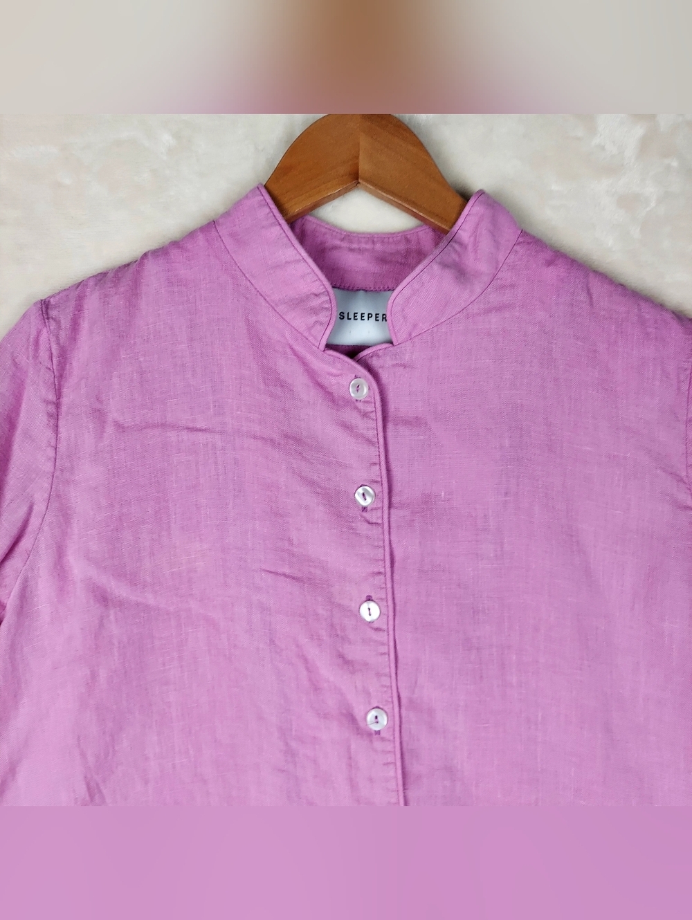 Sleeper Linen Lounge Suit Button Front Shirt & Shorts Pajama Set XS Lavender - Picture 4 of 16